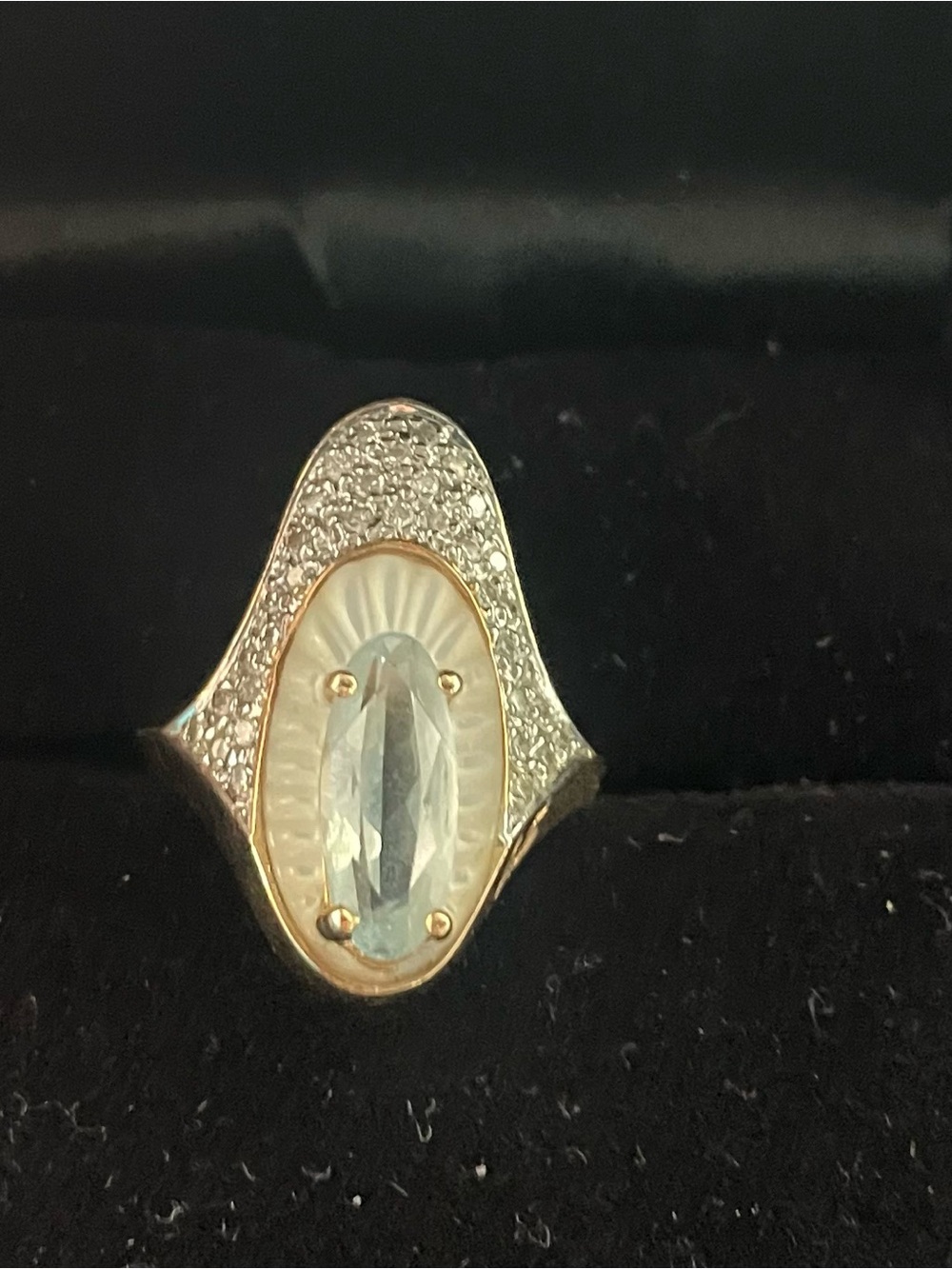 Gold-Tone Ring with White Marquise Crystal and Silver Accents - Women Jewelry